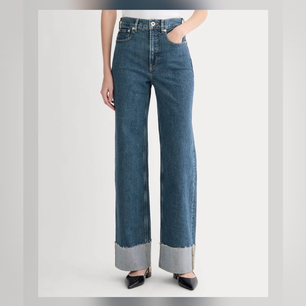 NWT Everlane Way High Sailor Jeans in Medium Blue with Cuffed Hem